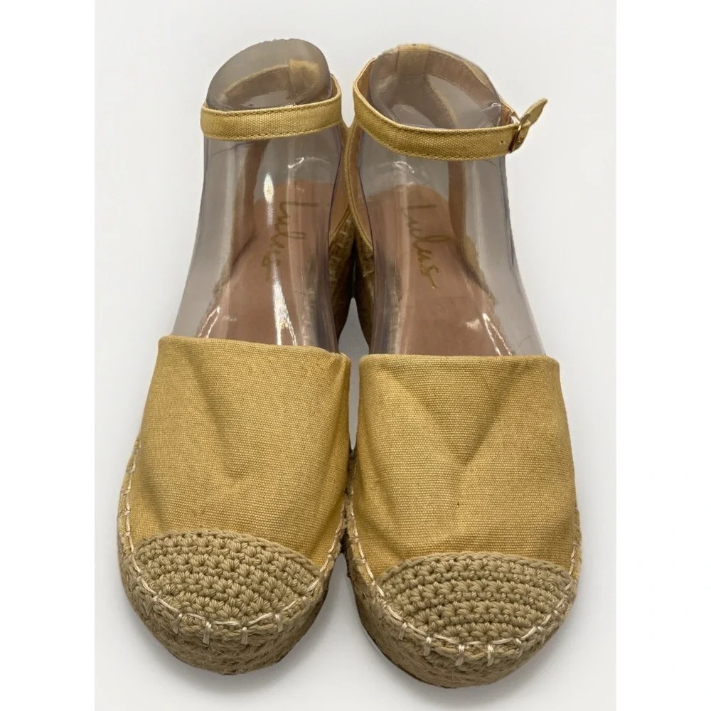 Lulus Janelle Platform Marigold Canvas Espadrille Sandals Women's Size 8